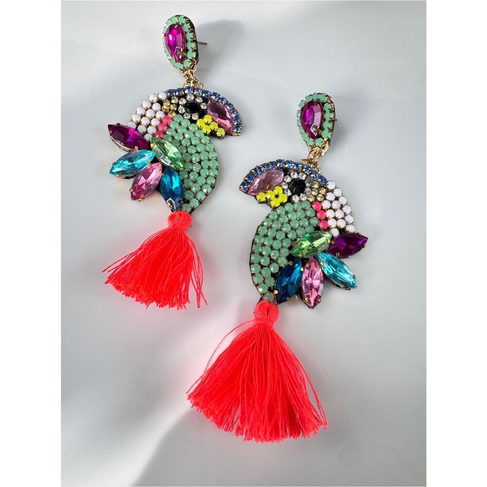 Designer Multicolor Parrot Tassel Statement Earrings